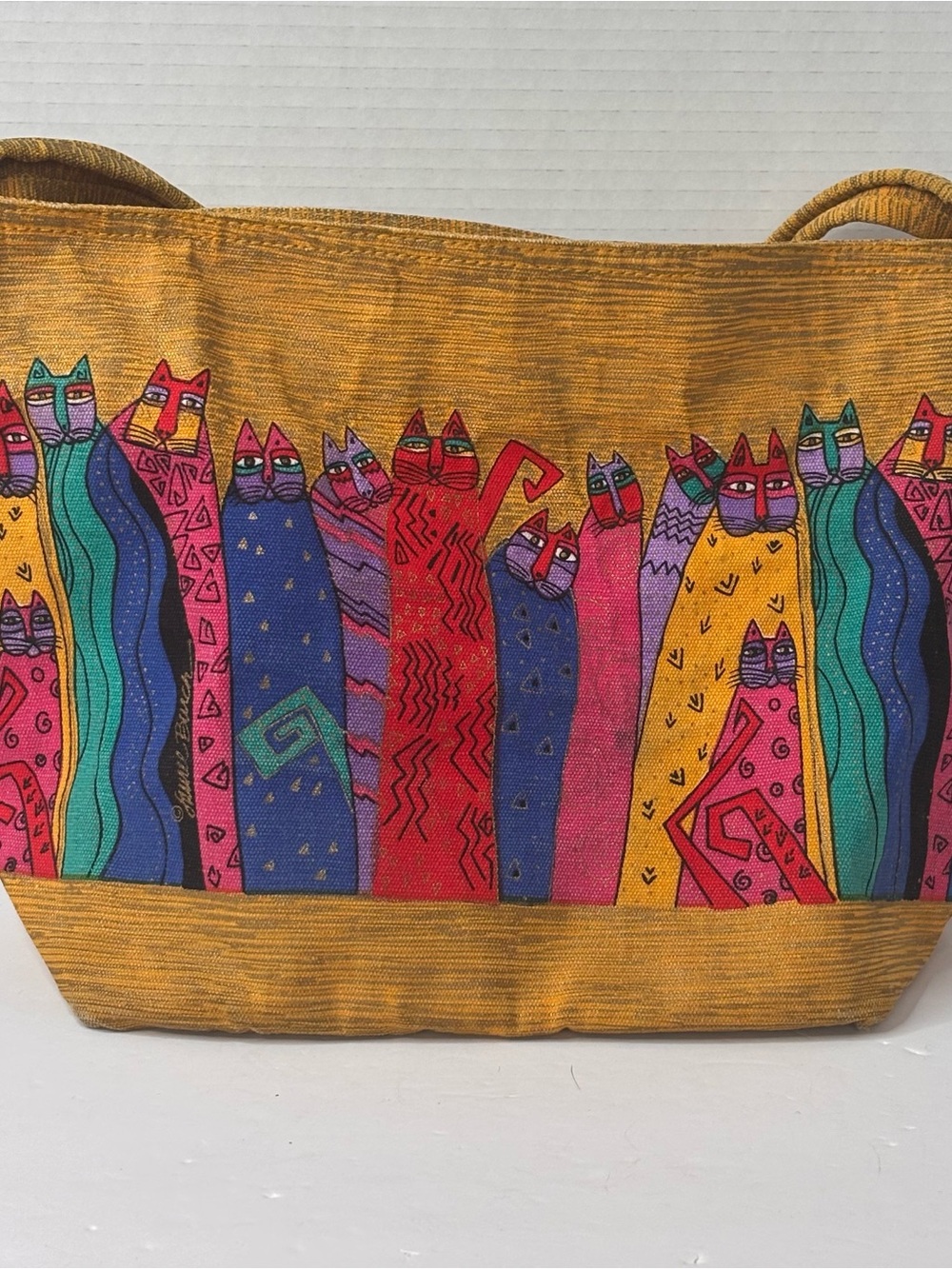 Laurel Burch Fantasticats Tote Purse Colorful Cats Feline Art Print Canvas Bag